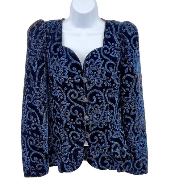 Scott McClintock Formal Jacket w/Beaded Design & Shoulder Pads Ruffled Hem 6 Vtg - Picture 1 of 6